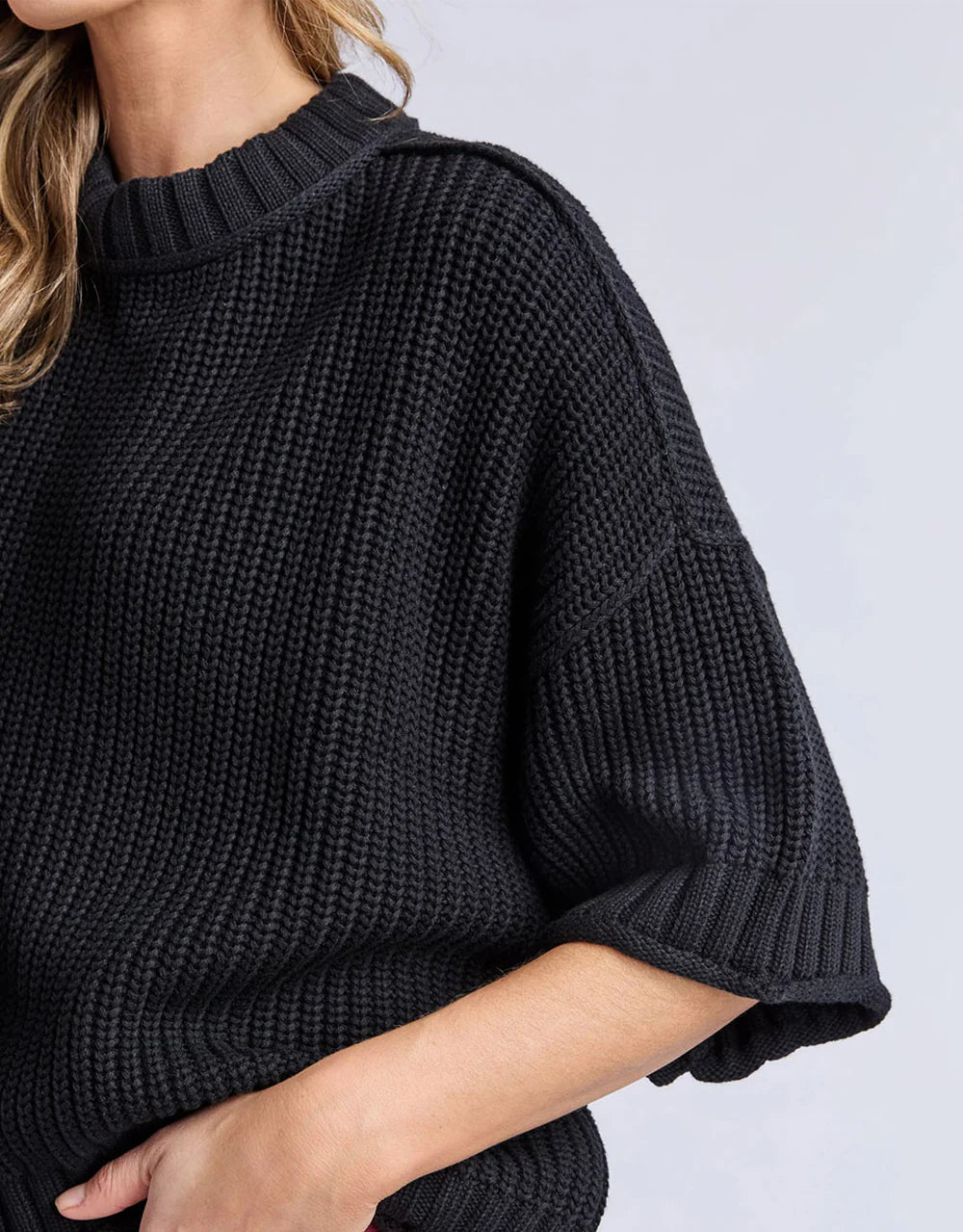 Elm Luela Short Sleeve Knit - Black | Women's Cotton Everyday Knit