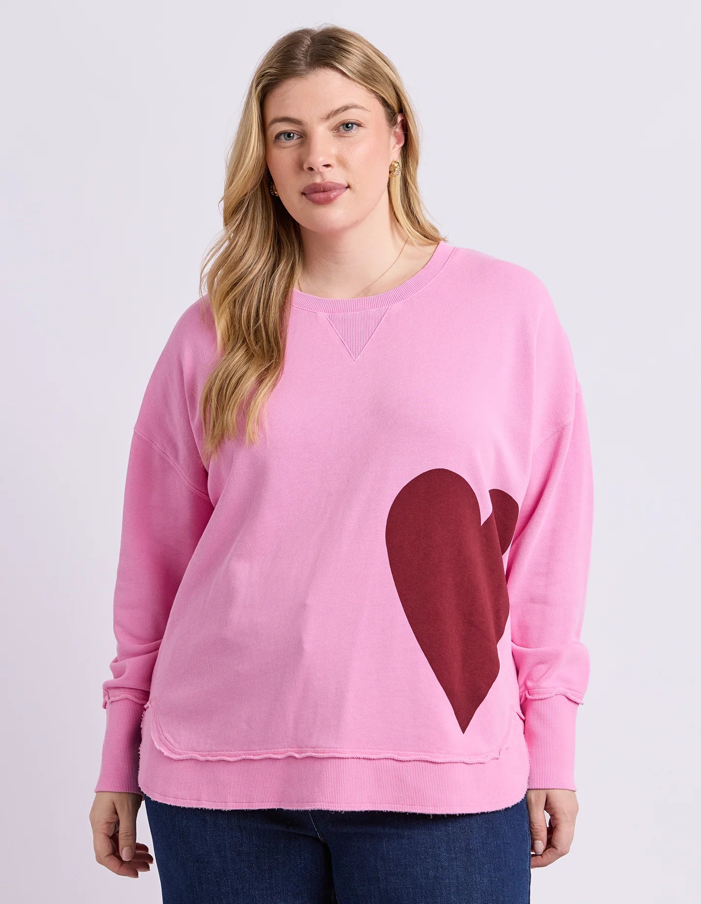 Elm One Heart Crew - Pretty Pink | Women's Cotton Fleece Graphic Sweatshirt