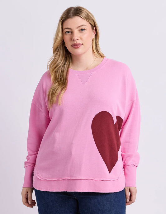 Elm One Heart Crew - Pretty Pink | Women's Cotton Fleece Graphic Sweatshirt
