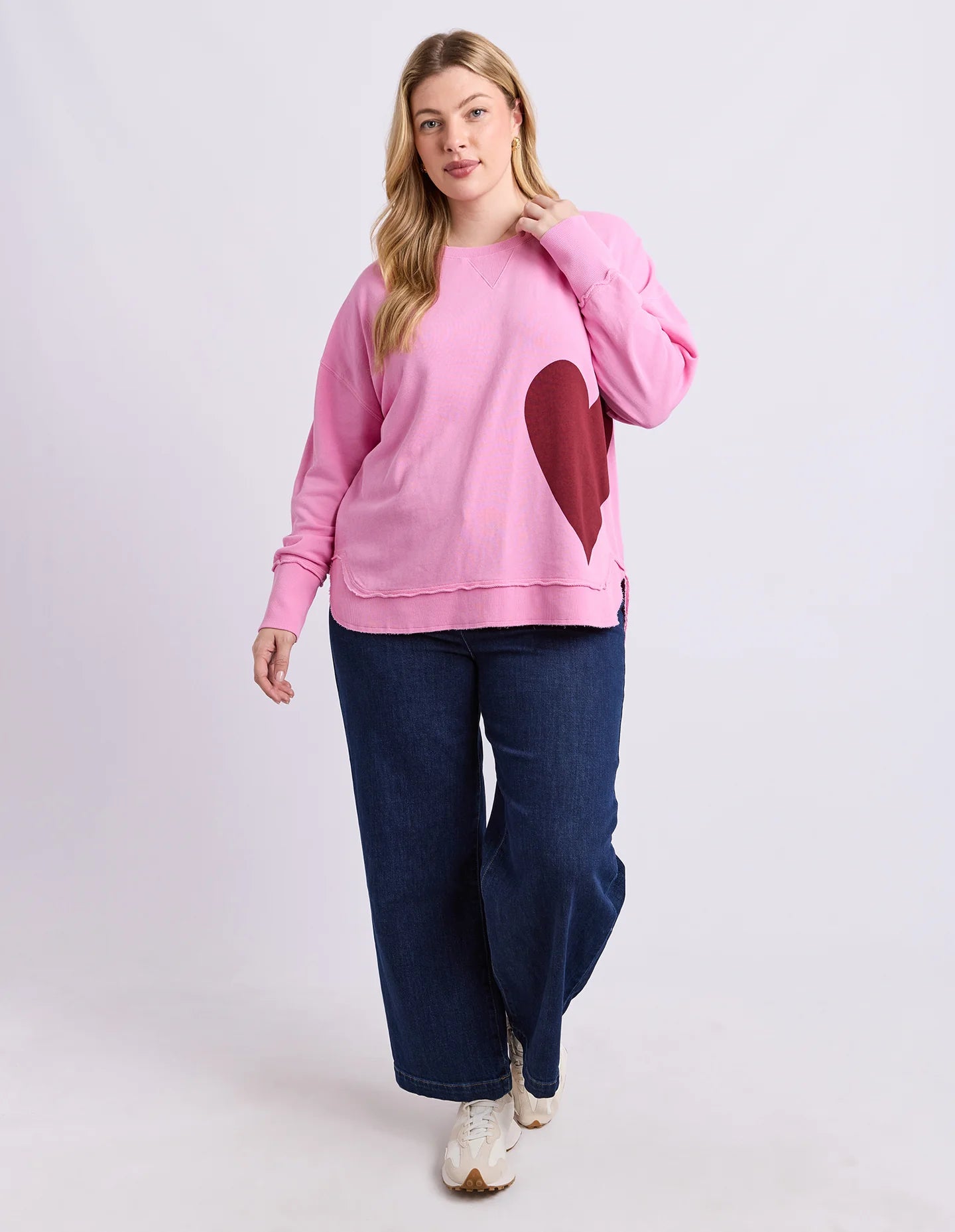 Elm One Heart Crew - Pretty Pink | Women's Cotton Fleece Graphic Sweatshirt