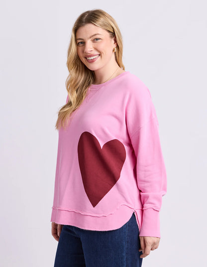 Elm One Heart Crew - Pretty Pink | Women's Cotton Fleece Graphic Sweatshirt