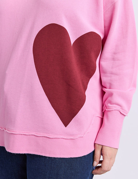 Elm One Heart Crew - Pretty Pink | Women's Cotton Fleece Graphic Sweatshirt