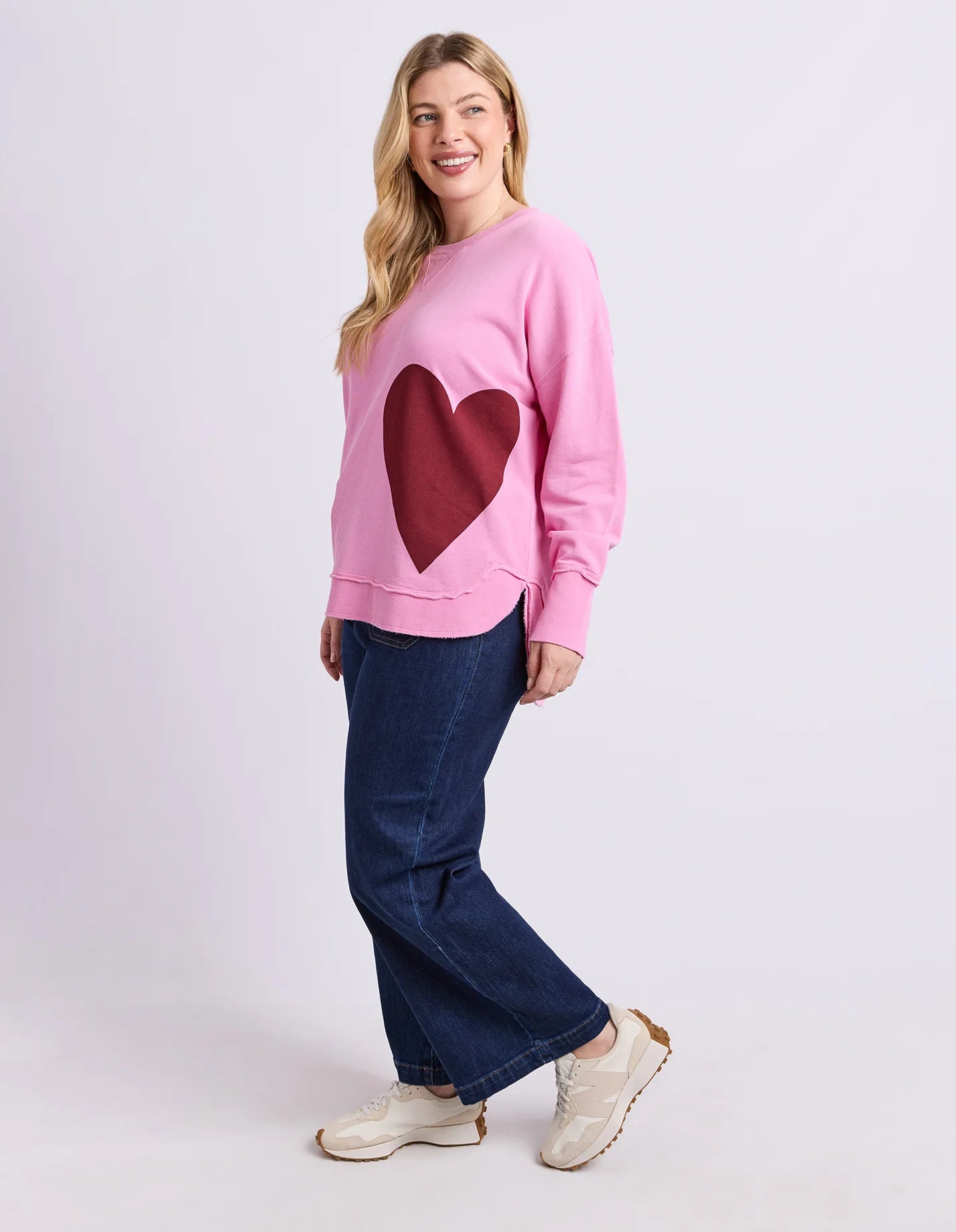 Elm One Heart Crew - Pretty Pink | Women's Cotton Fleece Graphic Sweatshirt