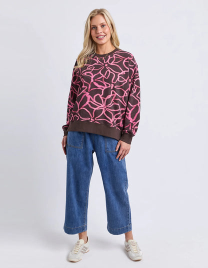 Elm Palma Crew - Chocolate & Pink | Women's Cotton All Over Print Sweatshirt