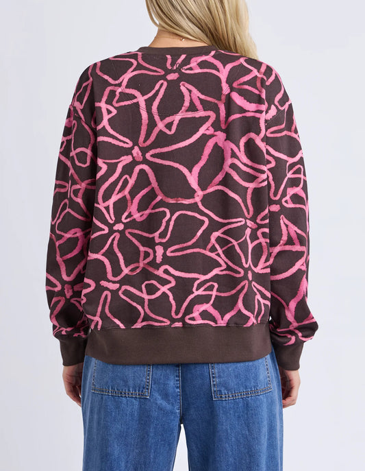 Elm Palma Crew - Chocolate & Pink | Women's Cotton All Over Print Sweatshirt