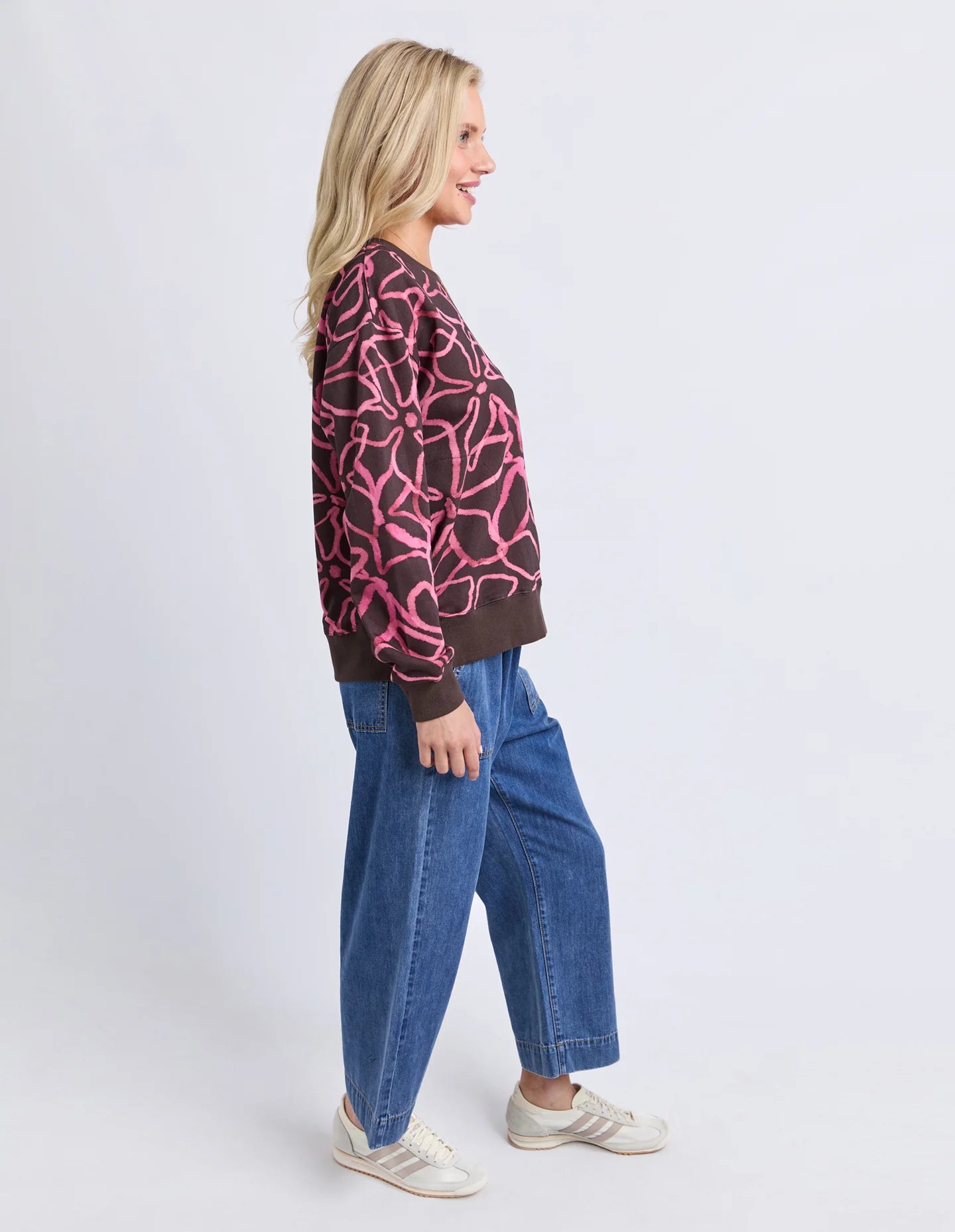 Elm Palma Crew - Chocolate & Pink | Women's Cotton All Over Print Sweatshirt