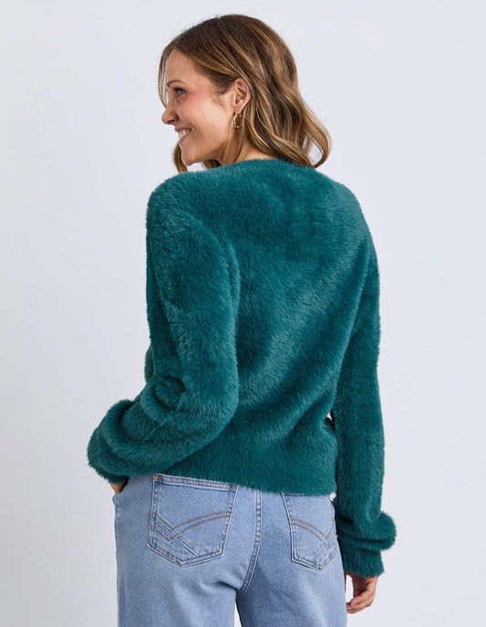 Elm Paris Cardigan - Teal | Women’s Fluffy Knit Button Cardigan