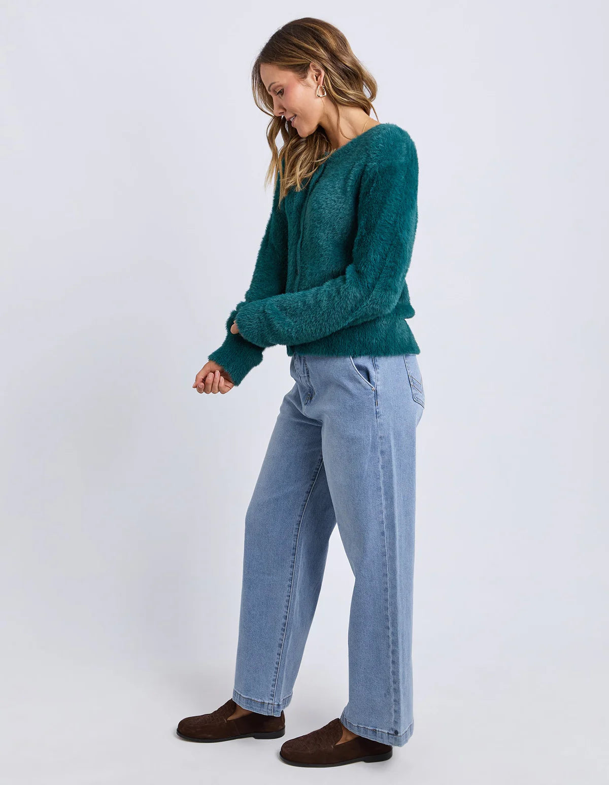 Elm Paris Cardigan - Teal | Women’s Fluffy Knit Button Cardigan