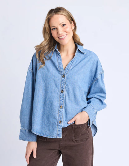 Elm Petra Denim Shirt - Mid Blue Wash | Women's Lightweight Denim Shirt
