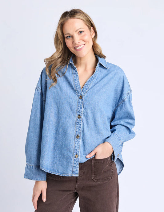 Elm Petra Denim Shirt - Mid Blue Wash | Women's Lightweight Denim Shirt