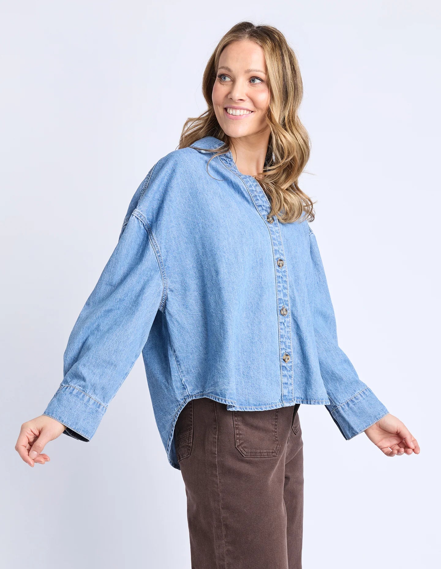 Elm Petra Denim Shirt - Mid Blue Wash | Women's Lightweight Denim Shirt
