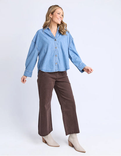 Elm Petra Denim Shirt - Mid Blue Wash | Women's Lightweight Denim Shirt