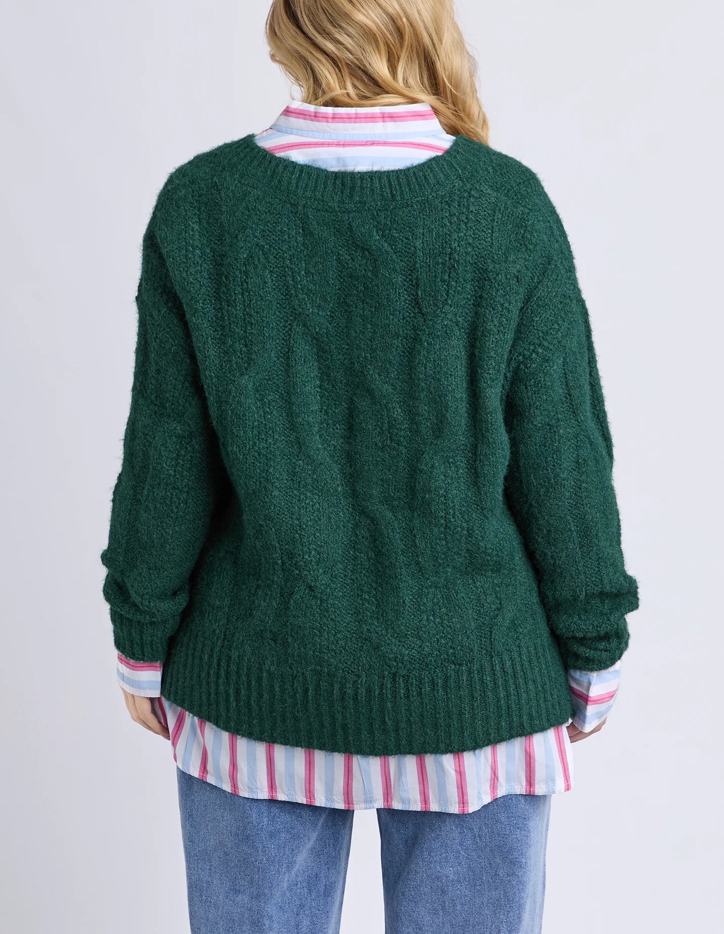 Elm Tallulah Cable Knit - Dark Green | Women’s V-Neck Cable Knit Jumper