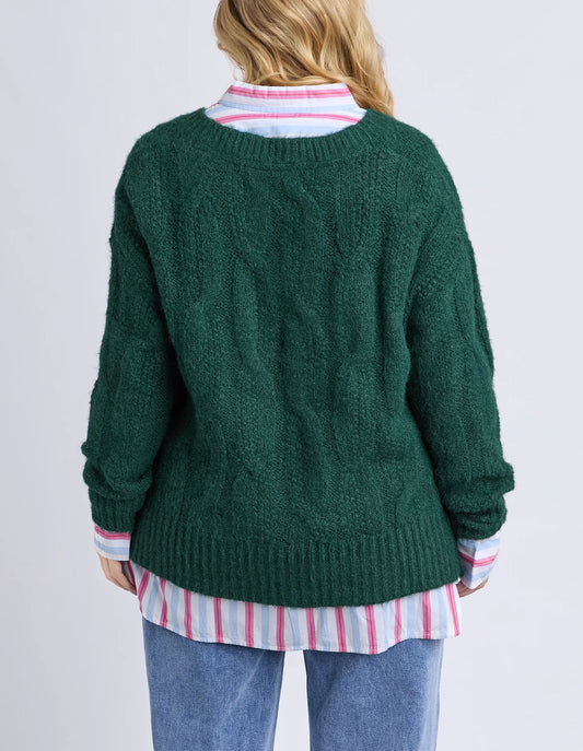 Elm Tallulah Cable Knit - Dark Green | Women’s V-Neck Cable Knit Jumper