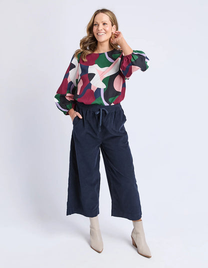 Elm Winnie Cord Pant - Navy | Women's Cotton Wide Leg Pants