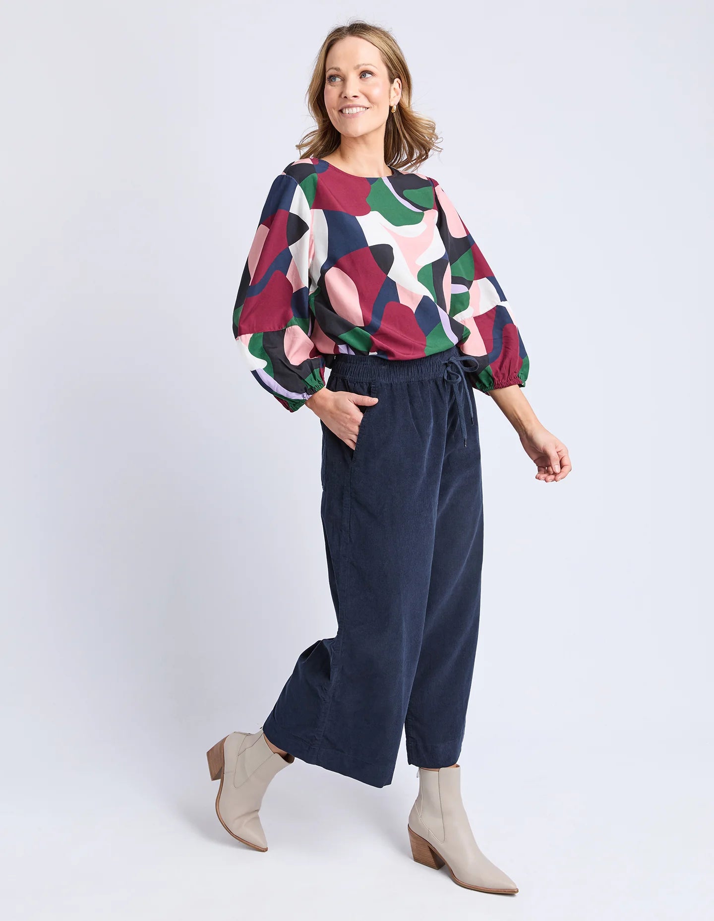 Elm Winnie Cord Pant - Navy | Women's Cotton Wide Leg Pants