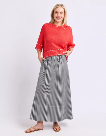 Elm Willow Skirt – Black Stripe | Women’s Cotton Maxi Skirt
