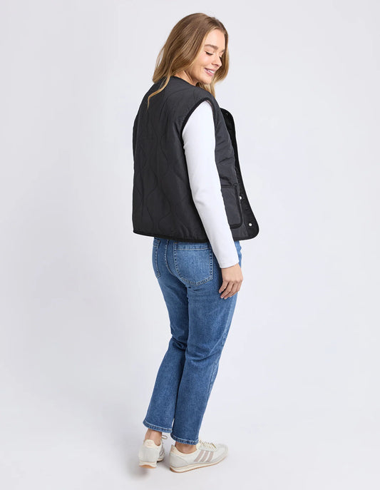 Back view of the Alberta Vest highlighting lightweight quilted design.

