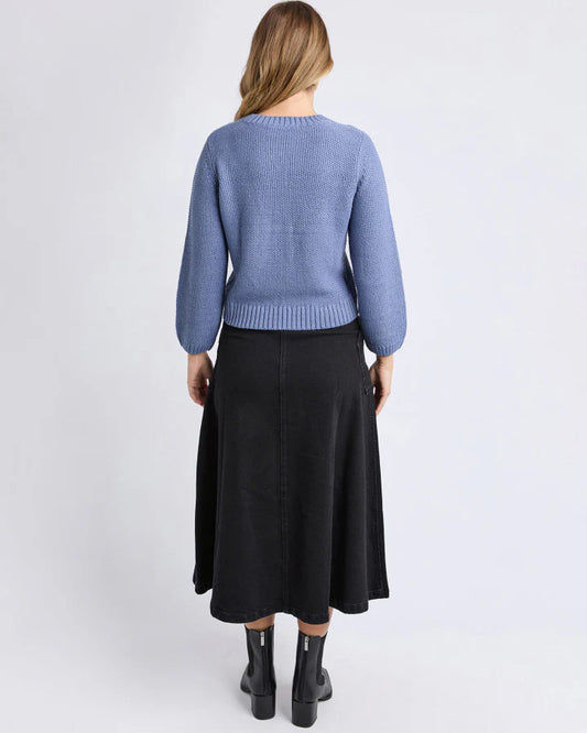 Back view of the Blair Long Sleeve Knit highlighting soft cotton knitwear.

