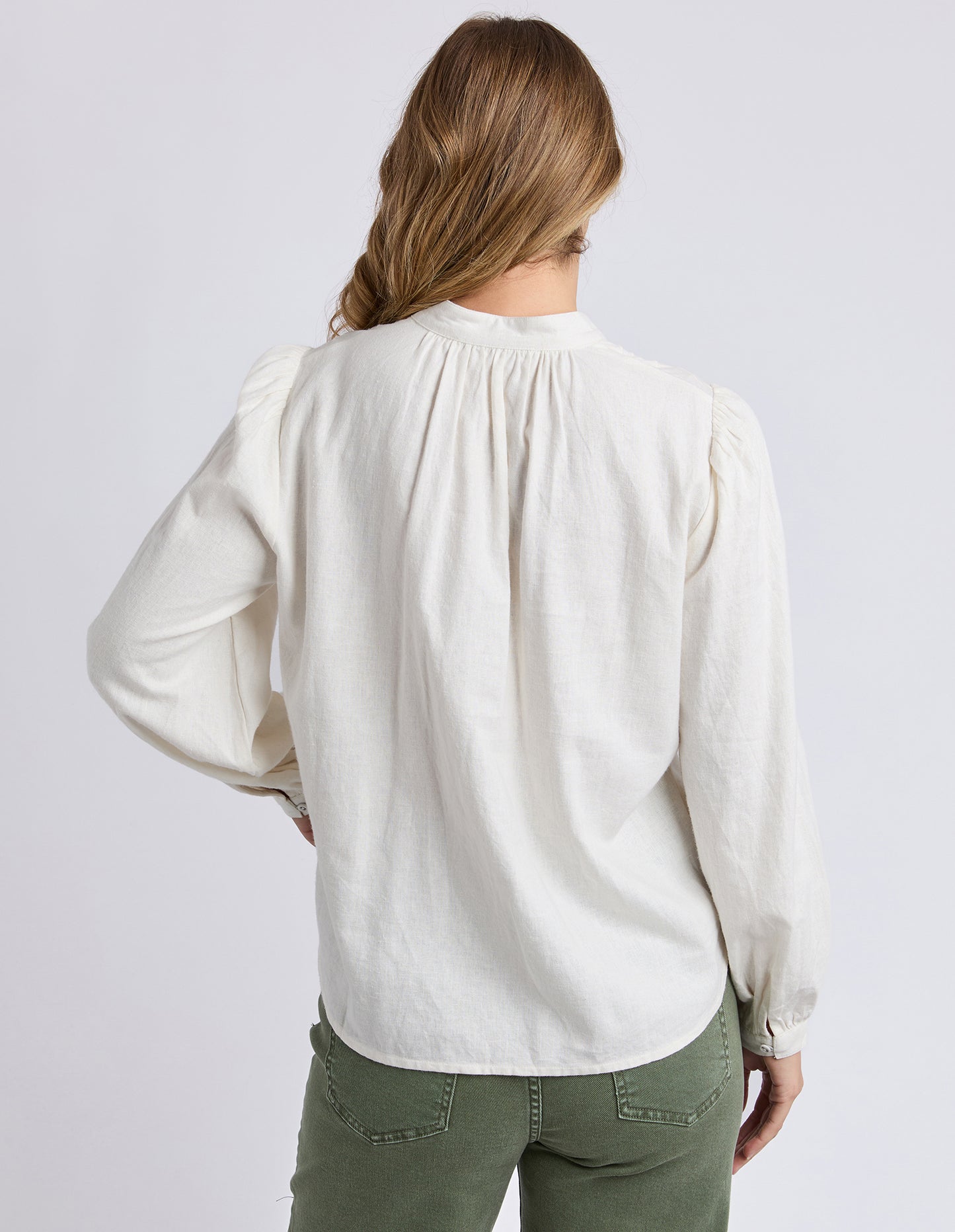 Foxwood Eleanor Top - Vintage White | Women's Linen Blend Embroidered Button Blouse