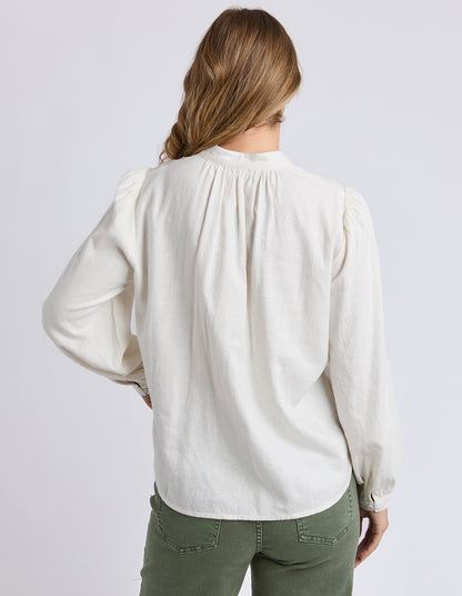 Foxwood Eleanor Top - Vintage White | Women's Linen Blend Embroidered Button Blouse