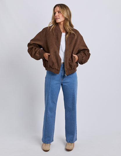 Front view of Foxwood Evie Suede Bomber with ribbed trims