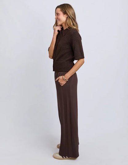 Foxwood Fernie Button Knit - Coffee Bean | Women’s Collared Knit Tee Cardi