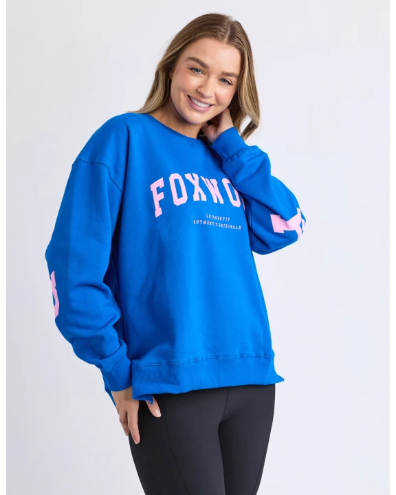 Foxwood Interval Crew - Cobalt & Neon Pink | Women's Oversized Relaxed Sweatshirt