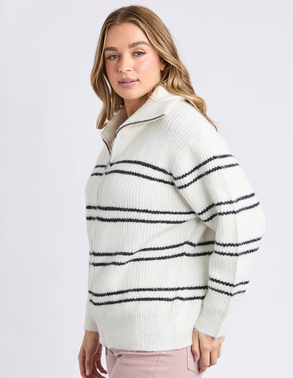 Side angle of the Foxwood Journey Knit showing full‑zip front and easy silhouette.

