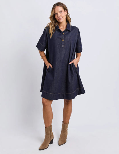 Foxwood Julian Dress – Indigo | Women's Cotton Loose Fit Casual Dress