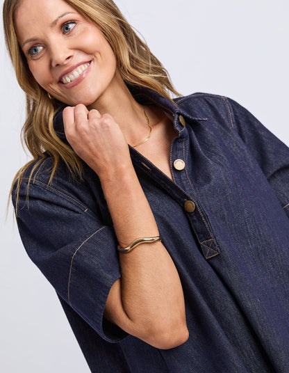 Foxwood Julian Dress – Indigo | Women's Cotton Loose Fit Casual Dress