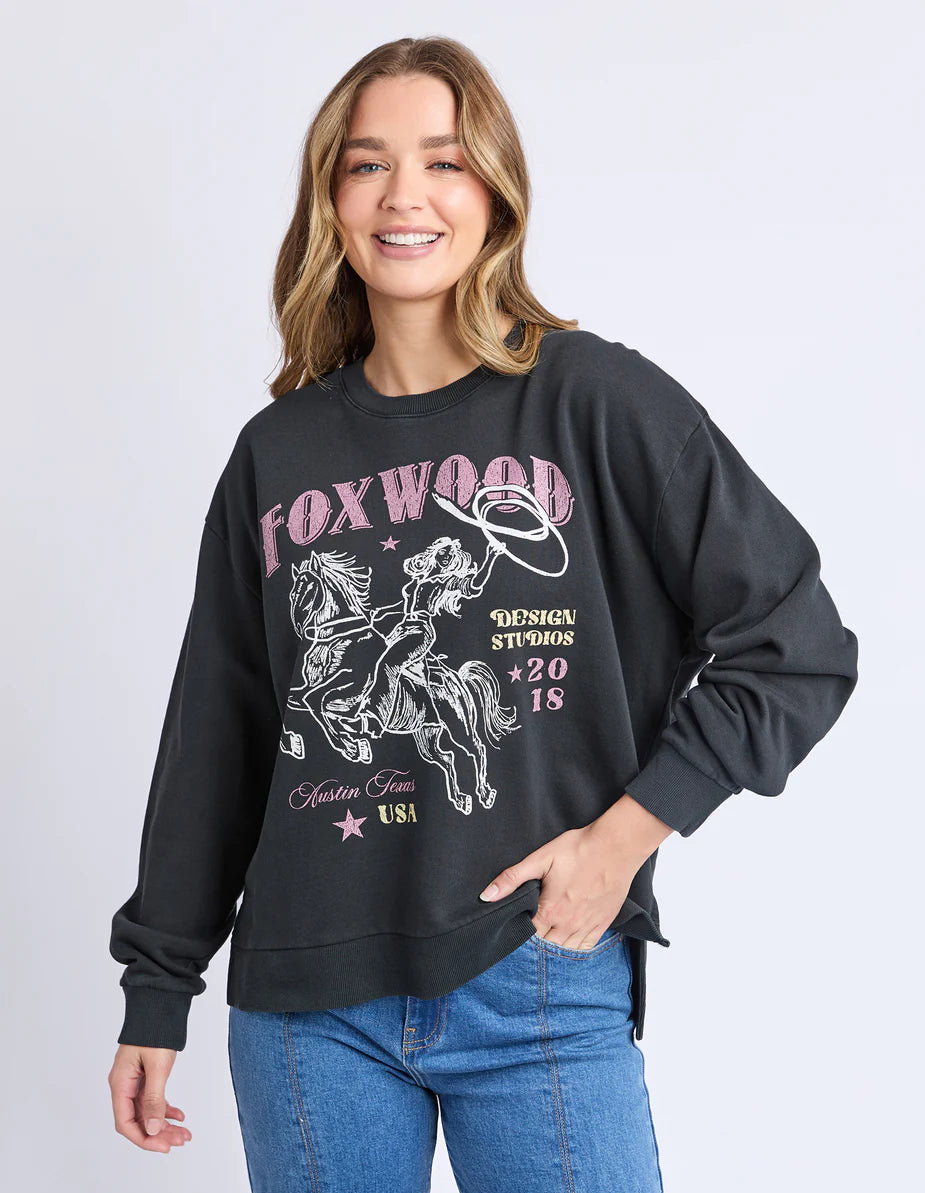 Foxwood Lasso Oversized Crew - Black | Women's Oversized Cotton Sweatshirt