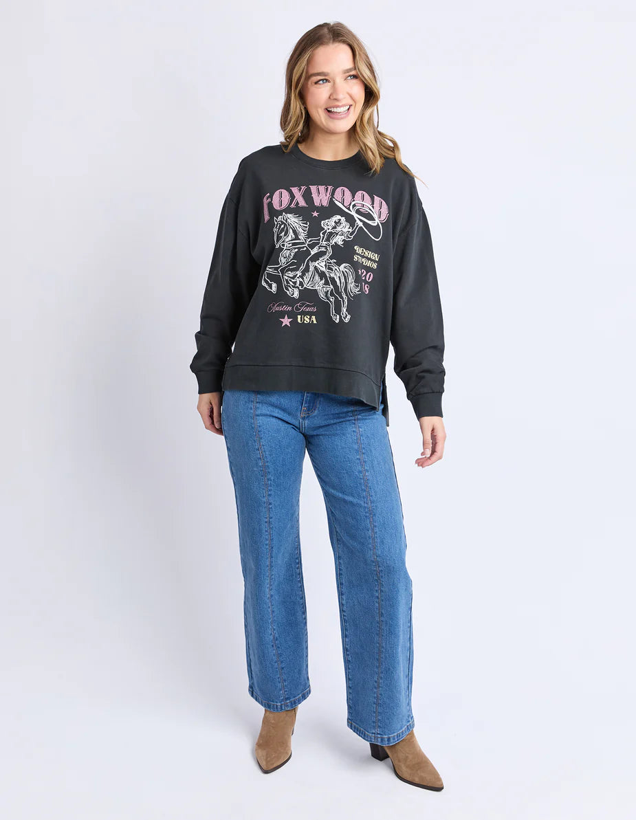 Foxwood Lasso Oversized Crew - Black | Women's Oversized Cotton Sweatshirt