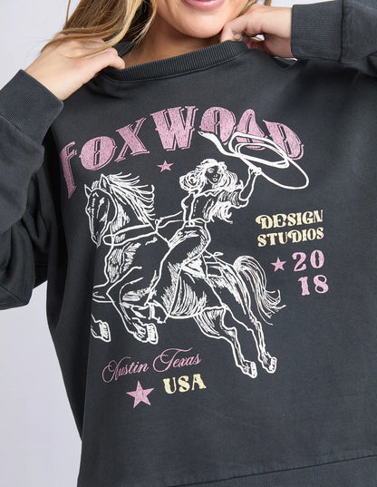 Foxwood Lasso Oversized Crew - Black | Women's Oversized Cotton Sweatshirt