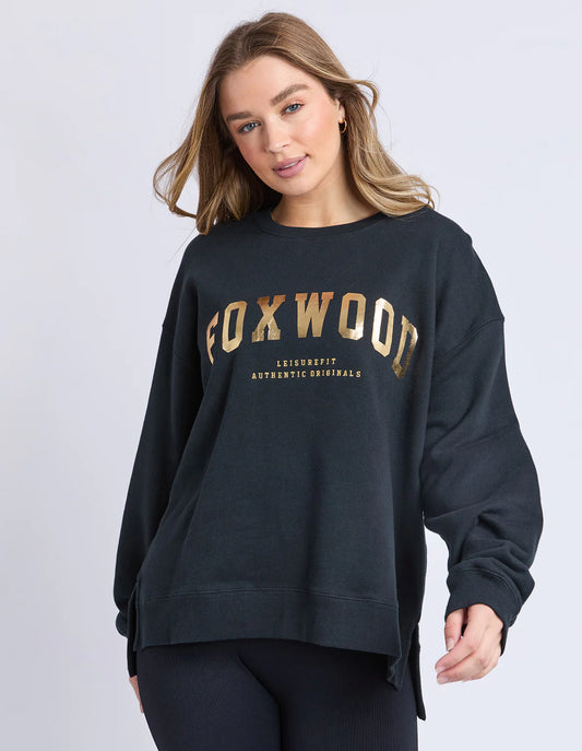 Foxwood Metallic Interval Crew - Black & Gold | Women's Oversized Relaxed Sweatshirt
