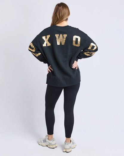 Foxwood Metallic Interval Crew - Black & Gold | Women's Oversized Relaxed Sweatshirt