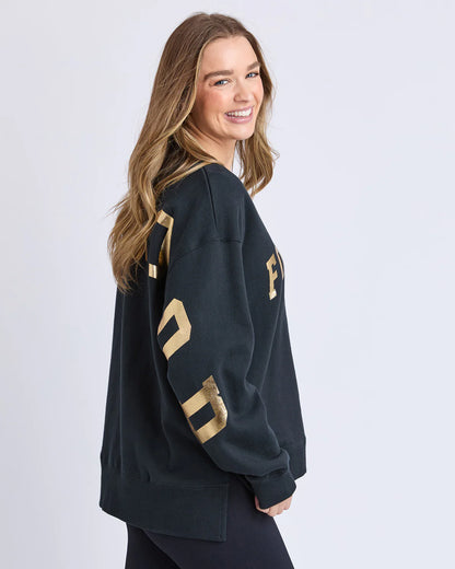 Foxwood Metallic Interval Crew - Black & Gold | Women's Oversized Relaxed Sweatshirt