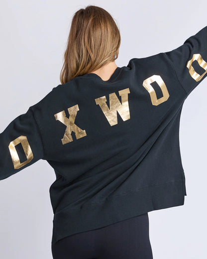 Foxwood Metallic Interval Crew - Black & Gold | Women's Oversized Relaxed Sweatshirt