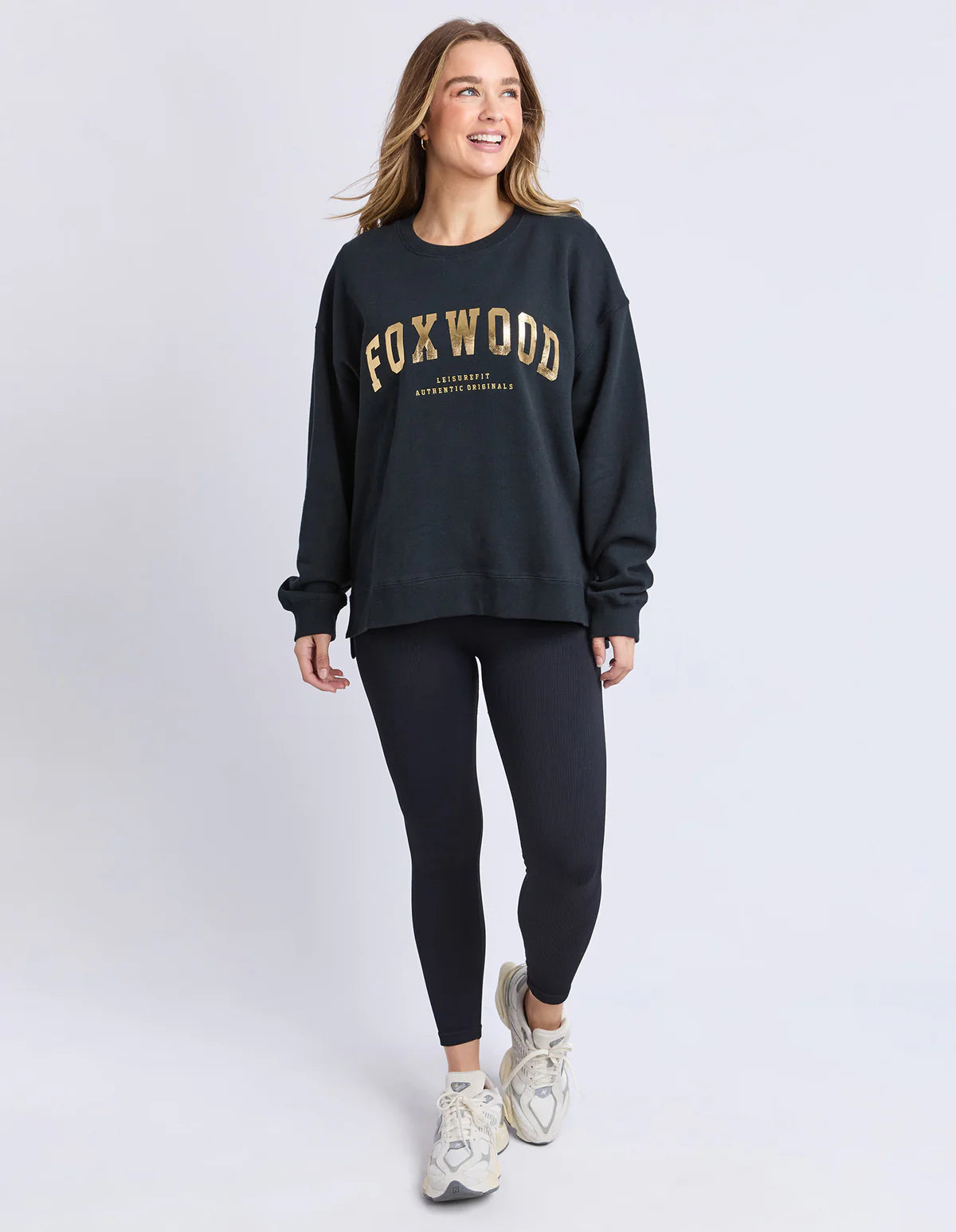 Foxwood Metallic Interval Crew - Black & Gold | Women's Oversized Relaxed Sweatshirt