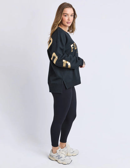 Foxwood Metallic Interval Crew - Black & Gold | Women's Oversized Relaxed Sweatshirt