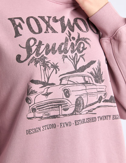 Foxwood Motor Crew - Woodrose | Women's Relaxed Fit Cotton Sweatshirt