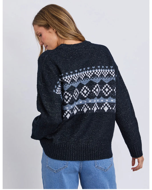 Back view of the Panorama Knit highlighting soft knit texture and ribbed hem.