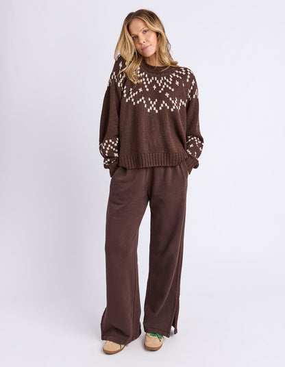 Foxwood Polar Knit Crew - Coffee | Wool Blend Intarsia Knit Jumper