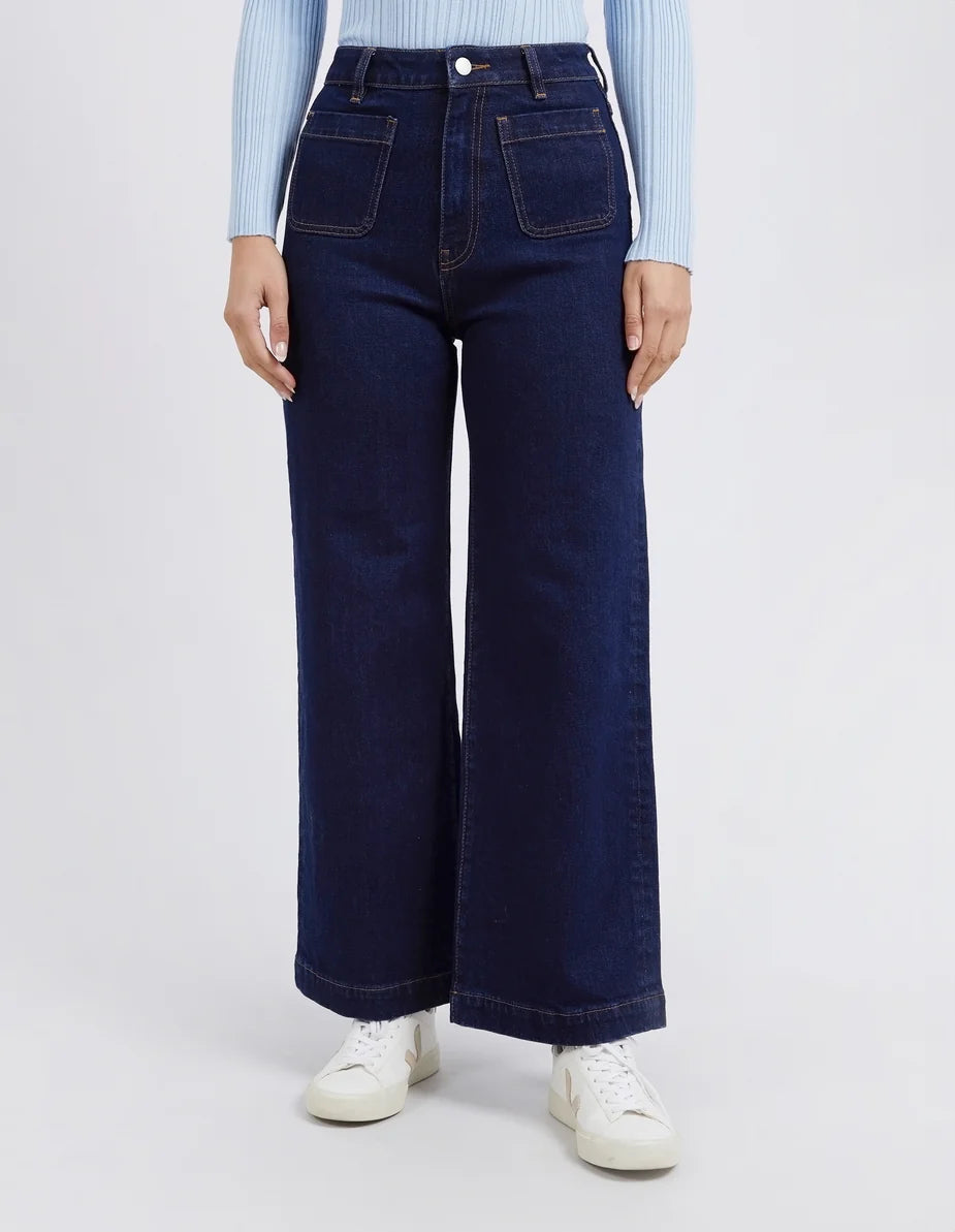 Foxwood Sarah Wide Leg Jean - Indigo Denim | High Rise Wide Leg Dark Blue Denim Jeans