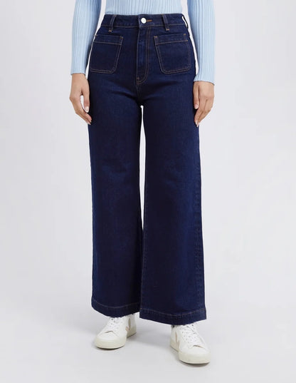 Foxwood Sarah Wide Leg Jean - Indigo Denim | High Rise Wide Leg Dark Blue Denim Jeans