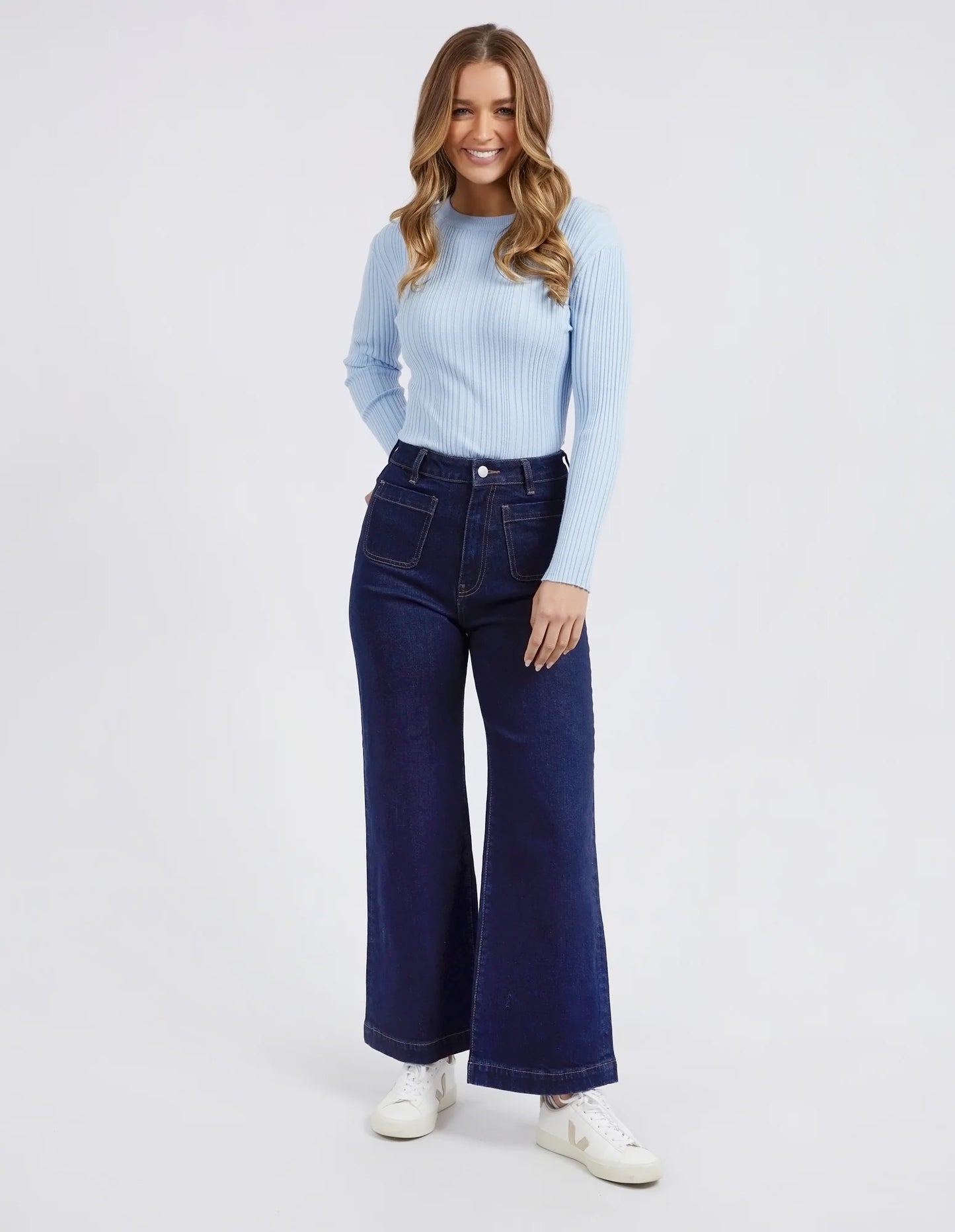 Foxwood Sarah Wide Leg Jean - Indigo Denim | High Rise Wide Leg Dark Blue Denim Jeans