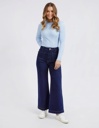 Foxwood Sarah Wide Leg Jean - Indigo Denim | High Rise Wide Leg Dark Blue Denim Jeans