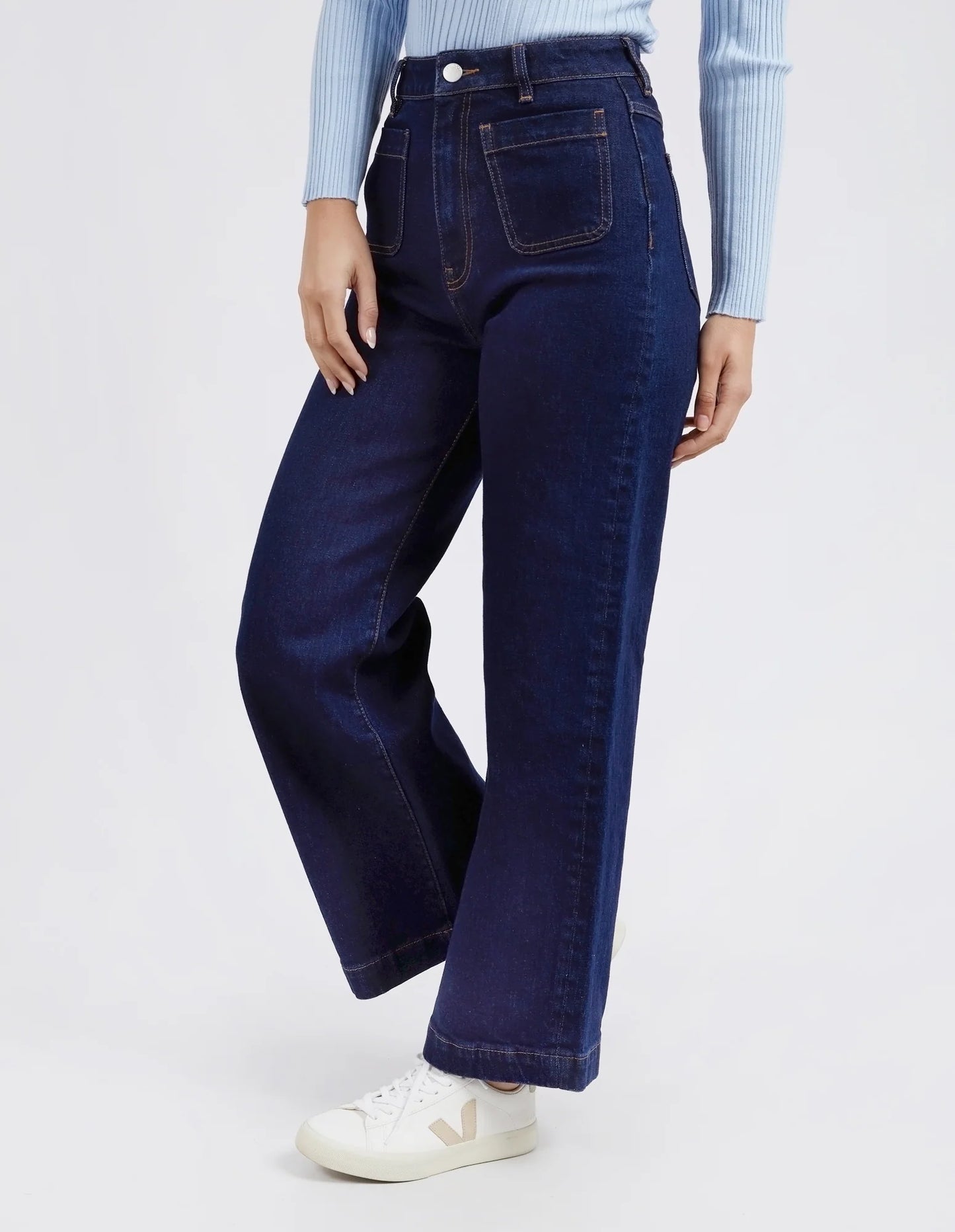 Foxwood Sarah Wide Leg Jean - Indigo Denim | High Rise Wide Leg Dark Blue Denim Jeans