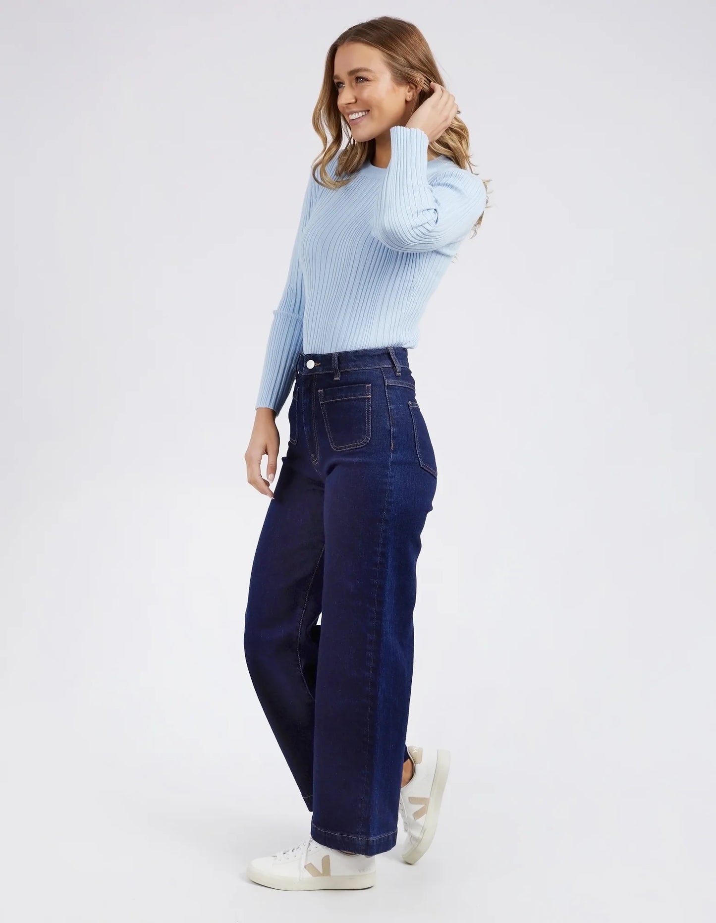 Foxwood Sarah Wide Leg Jean - Indigo Denim | High Rise Wide Leg Dark Blue Denim Jeans