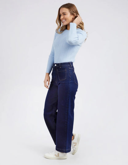Foxwood Sarah Wide Leg Jean - Indigo Denim | High Rise Wide Leg Dark Blue Denim Jeans
